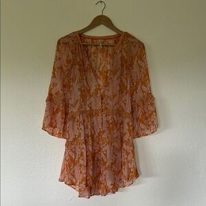 Anthropologie Orange and Pink Mini Dress